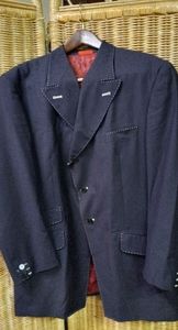 T-FUSION Suit Jacket  Sports Blazer Navy Blue Top Stitch Fine Tailor Size 44R